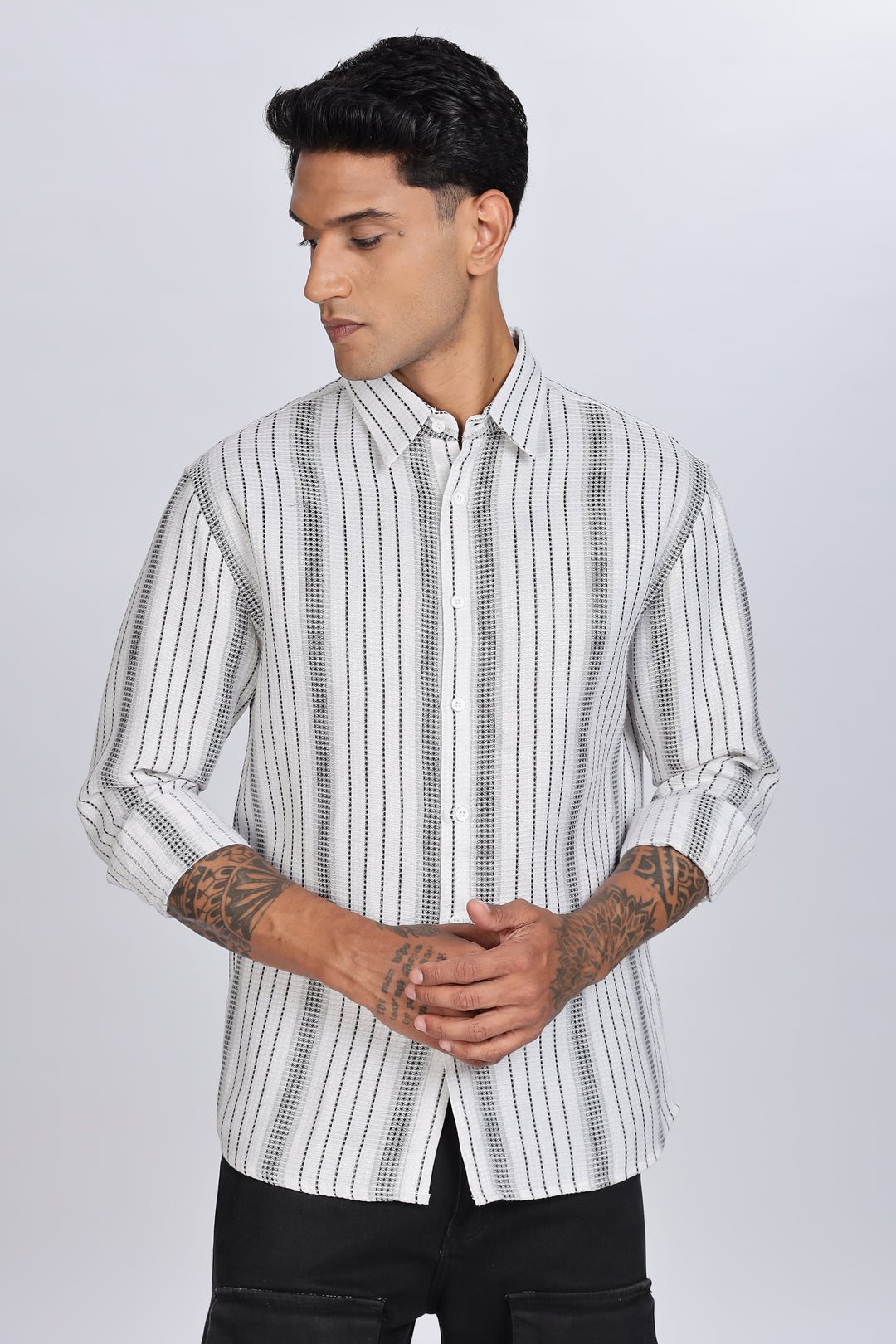 Stripes: Grey Textured Fabric shirt