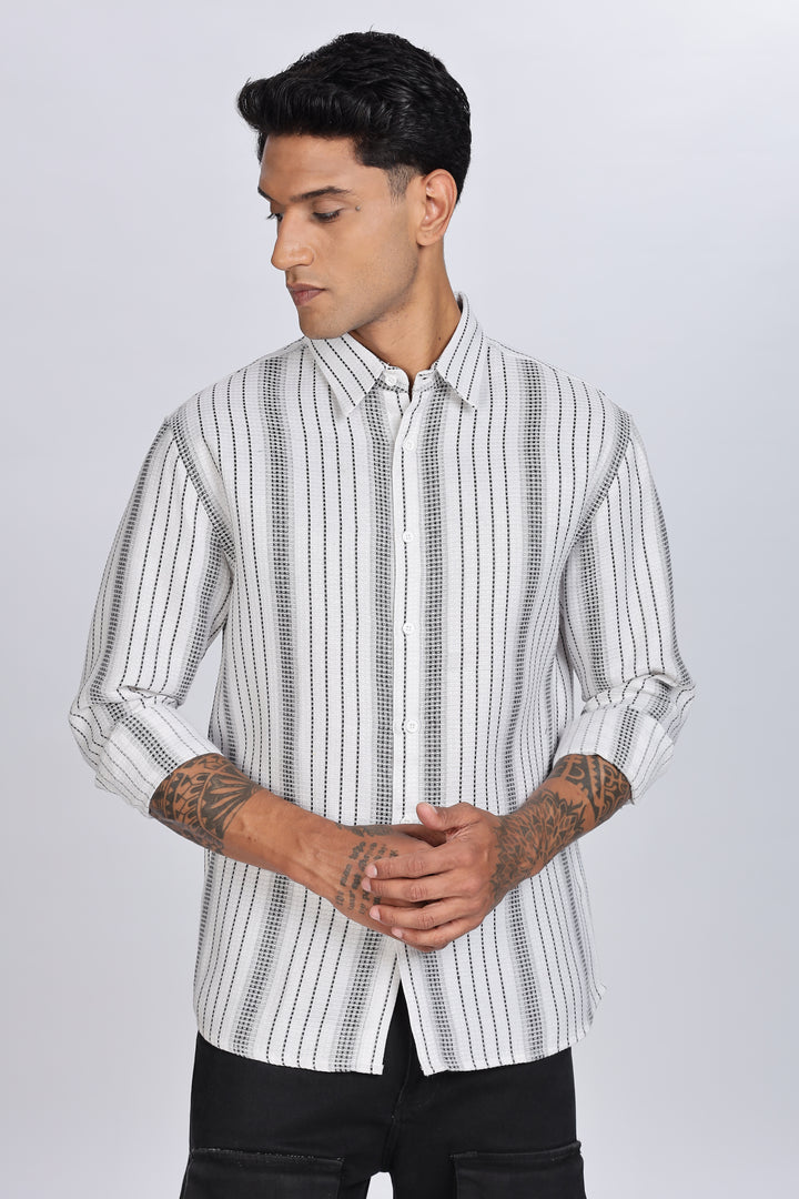 Stripes: Grey Textured Fabric shirt