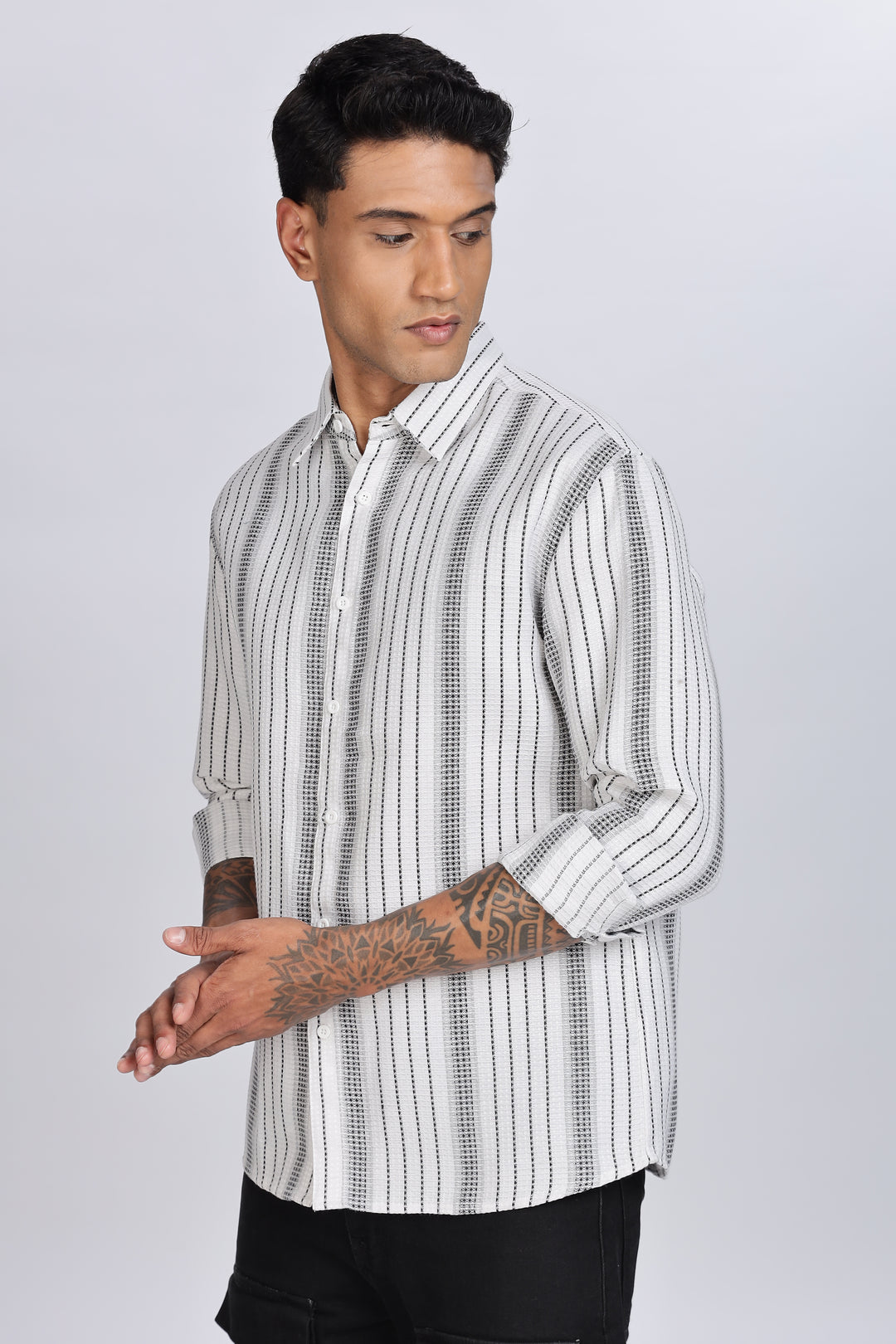 Stripes: Grey Textured Fabric shirt