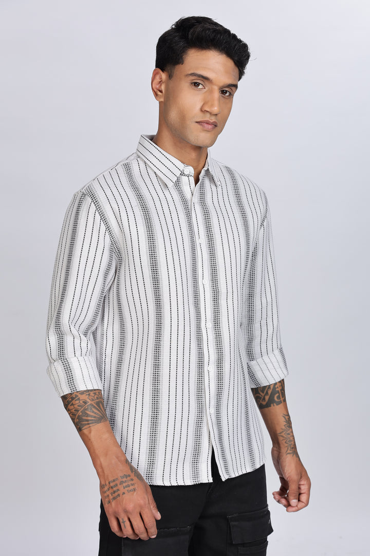 Stripes: Grey Textured Fabric shirt