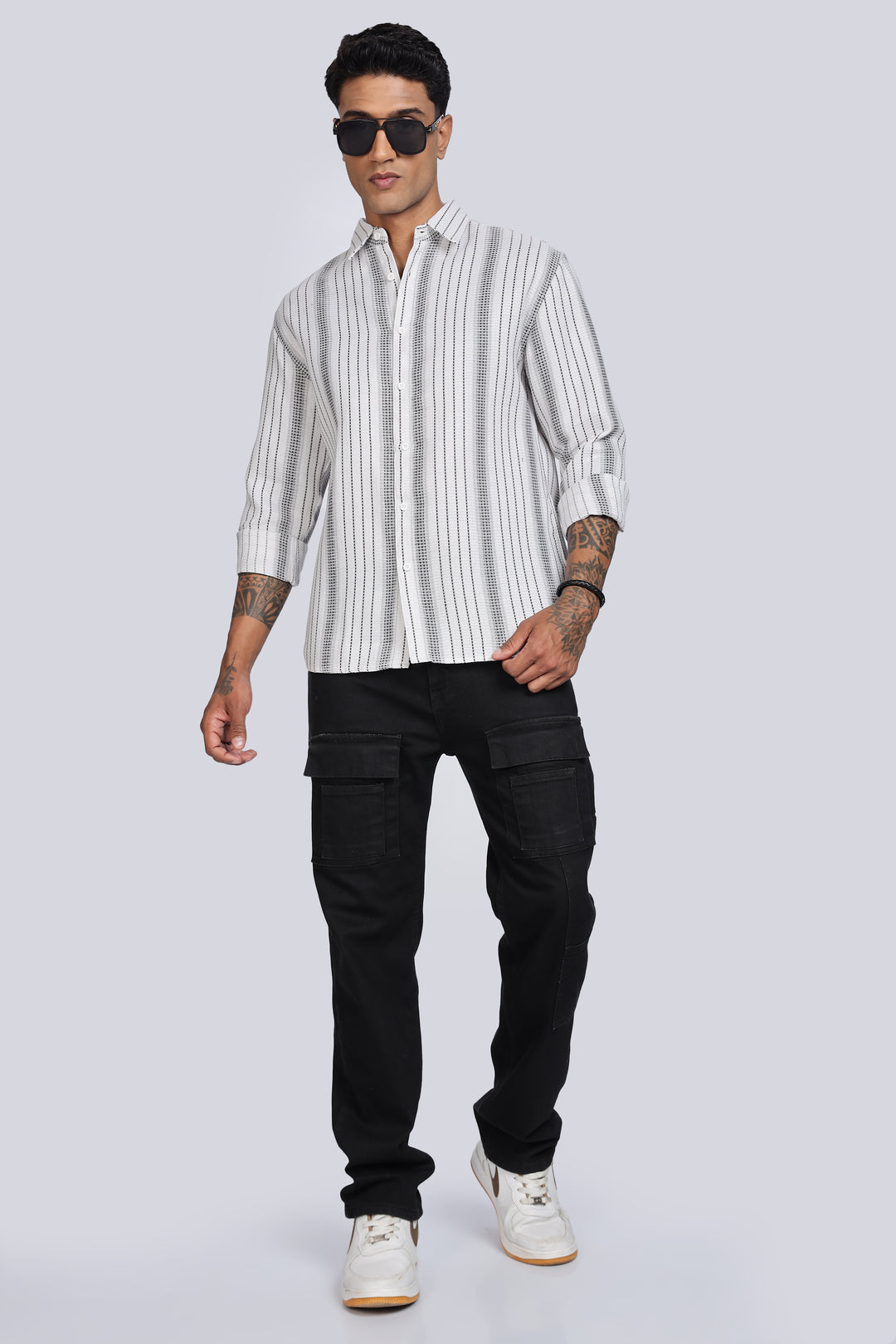 Stripes: Grey Textured Fabric shirt