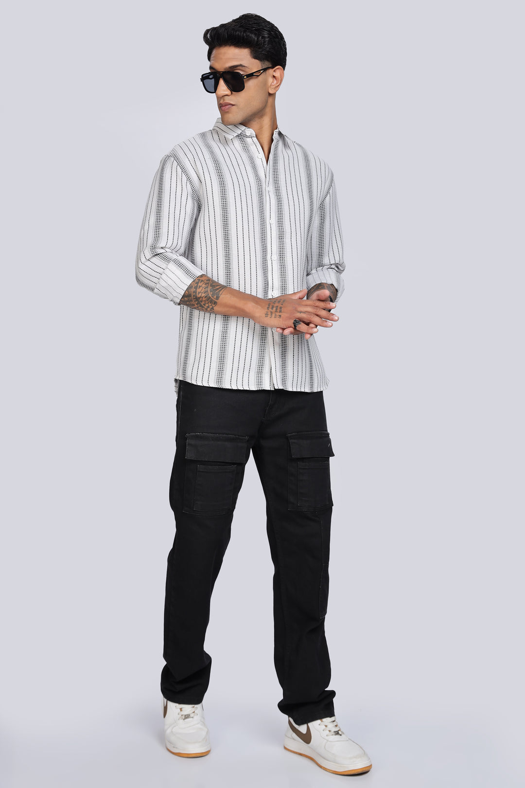 Stripes: Grey Textured Fabric shirt
