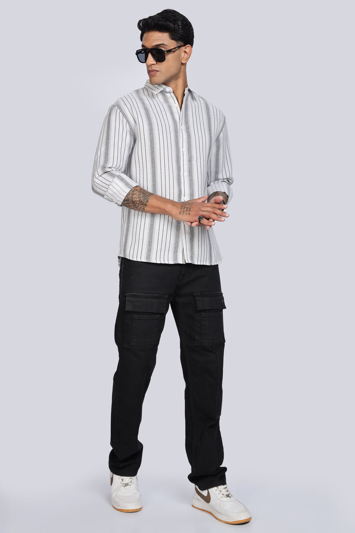 Stripes: Grey Textured Fabric shirt