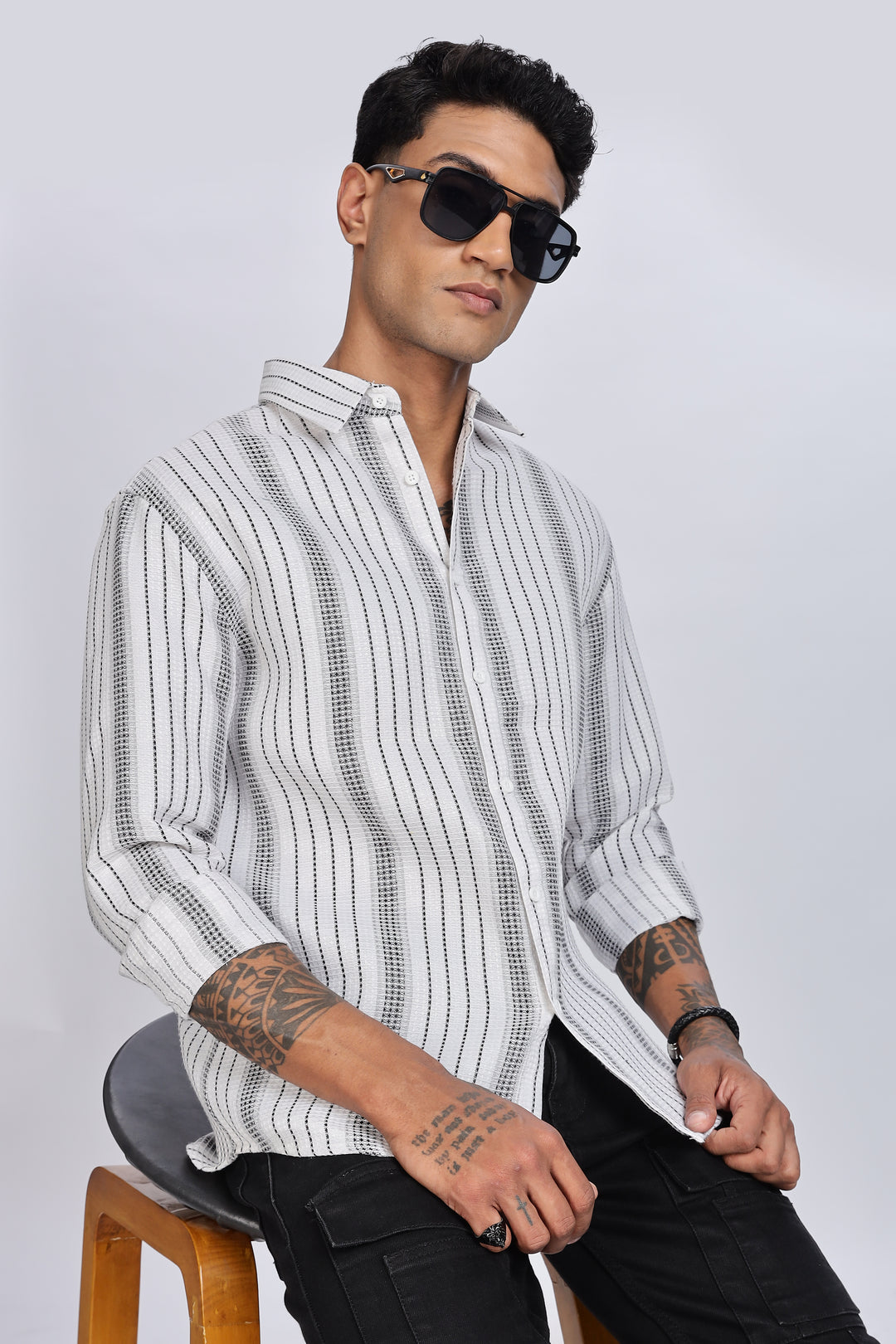 Stripes: Grey Textured Fabric shirt
