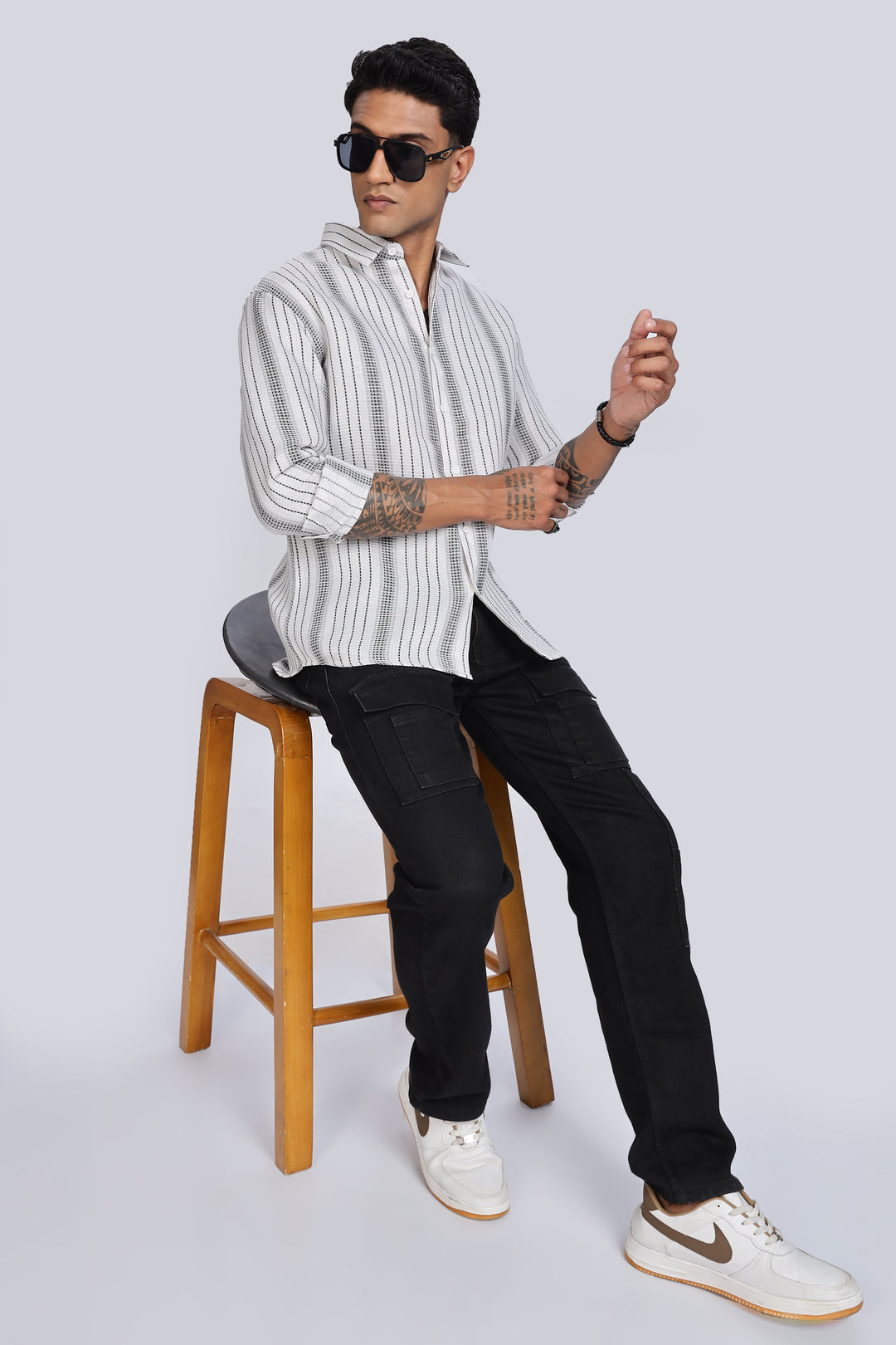 Stripes: Grey Textured Fabric shirt