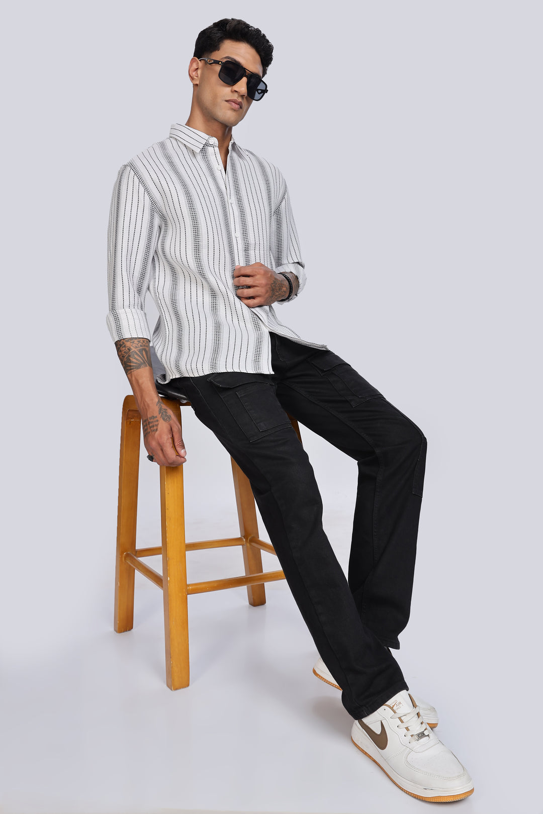 Stripes: Grey Textured Fabric shirt