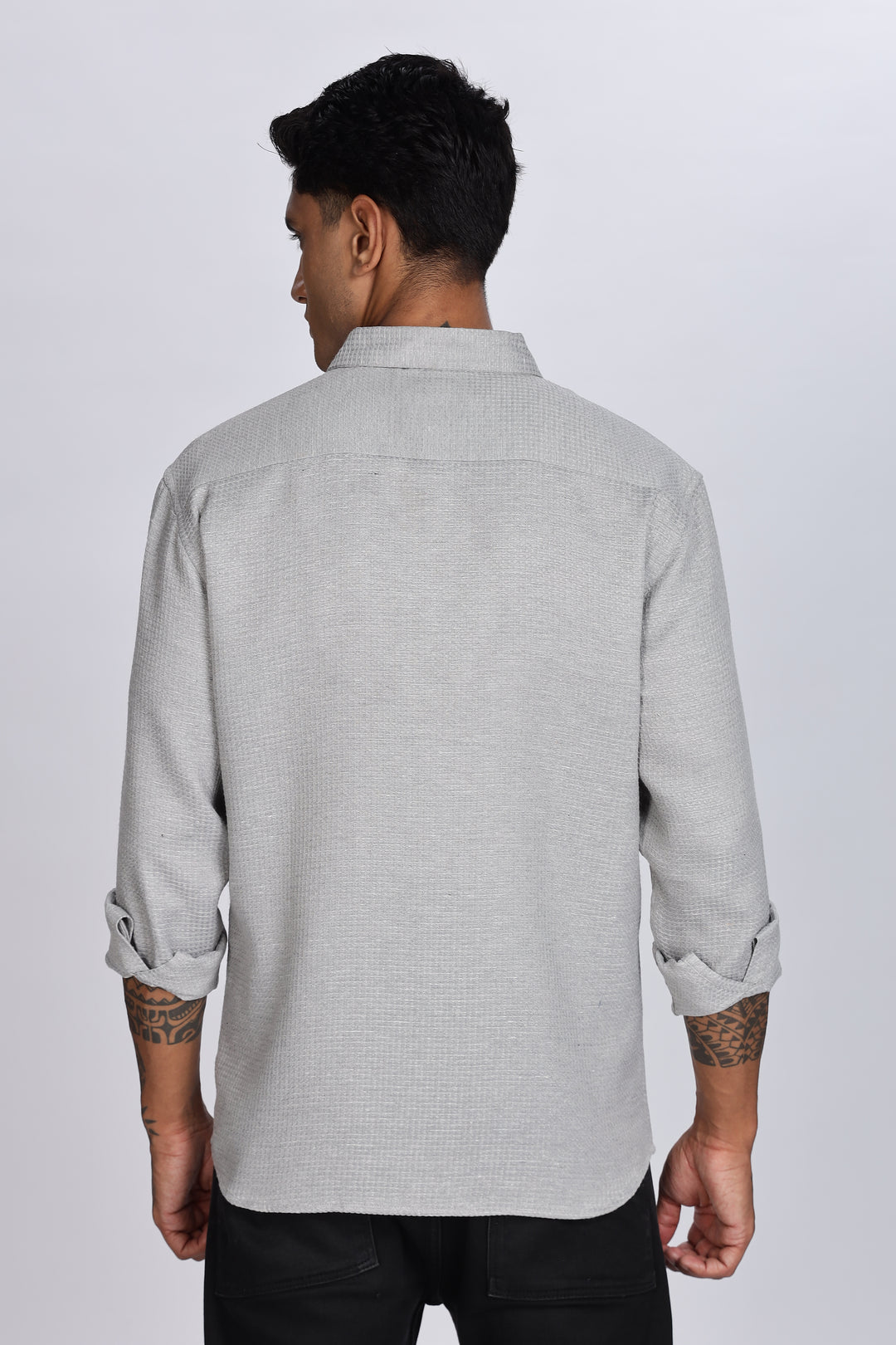 Solids: Grey Textured fabric shirt