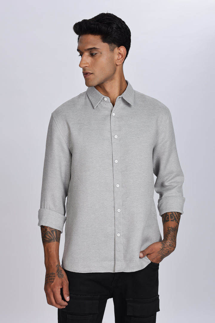 Solids: Grey Textured fabric shirt