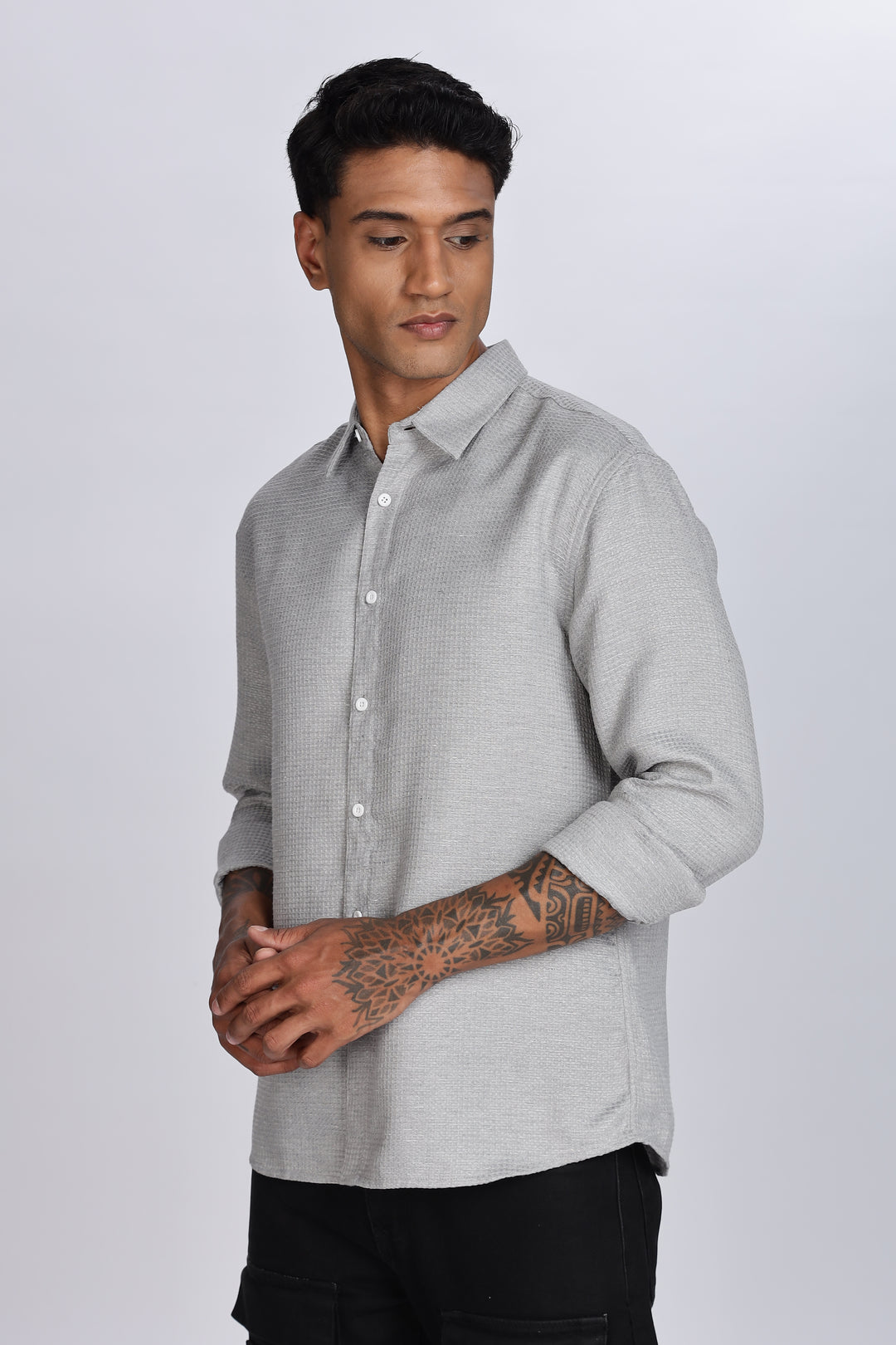 Solids: Grey Textured fabric shirt