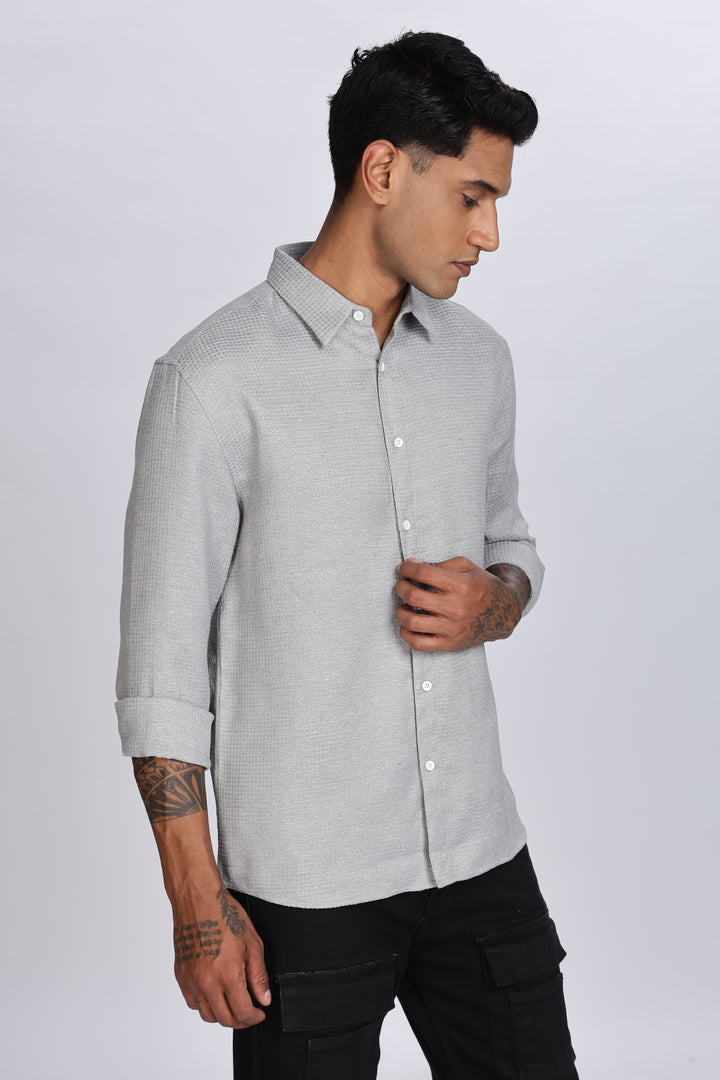 Solids: Grey Textured fabric shirt