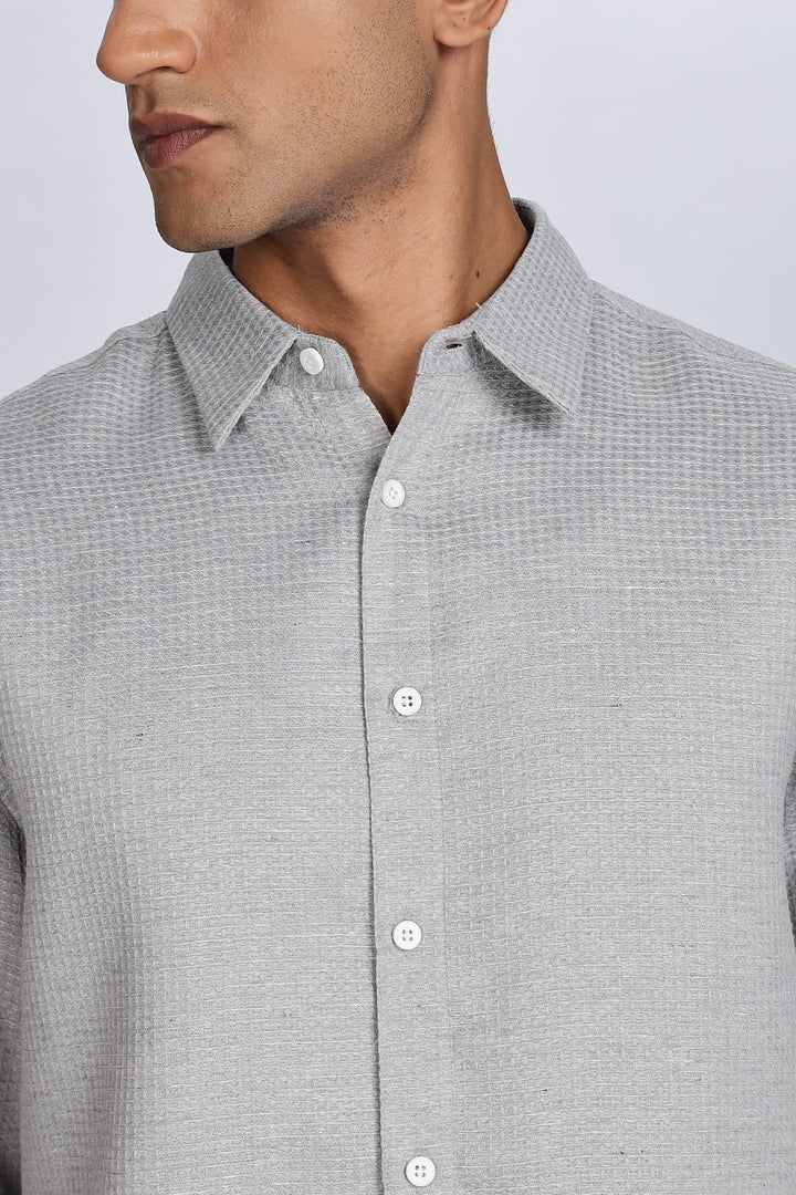 Solids: Grey Textured fabric shirt