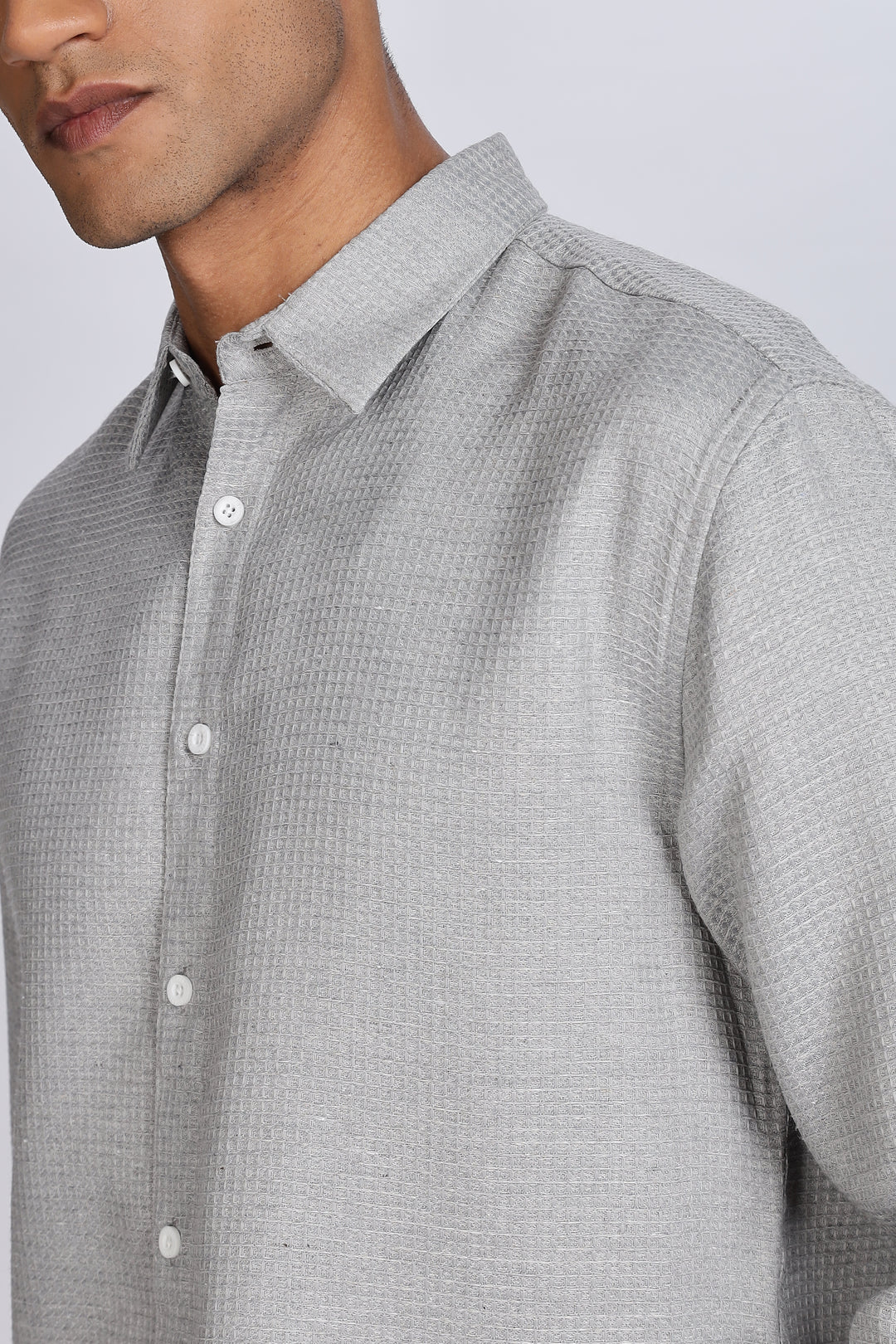 Solids: Grey Textured fabric shirt