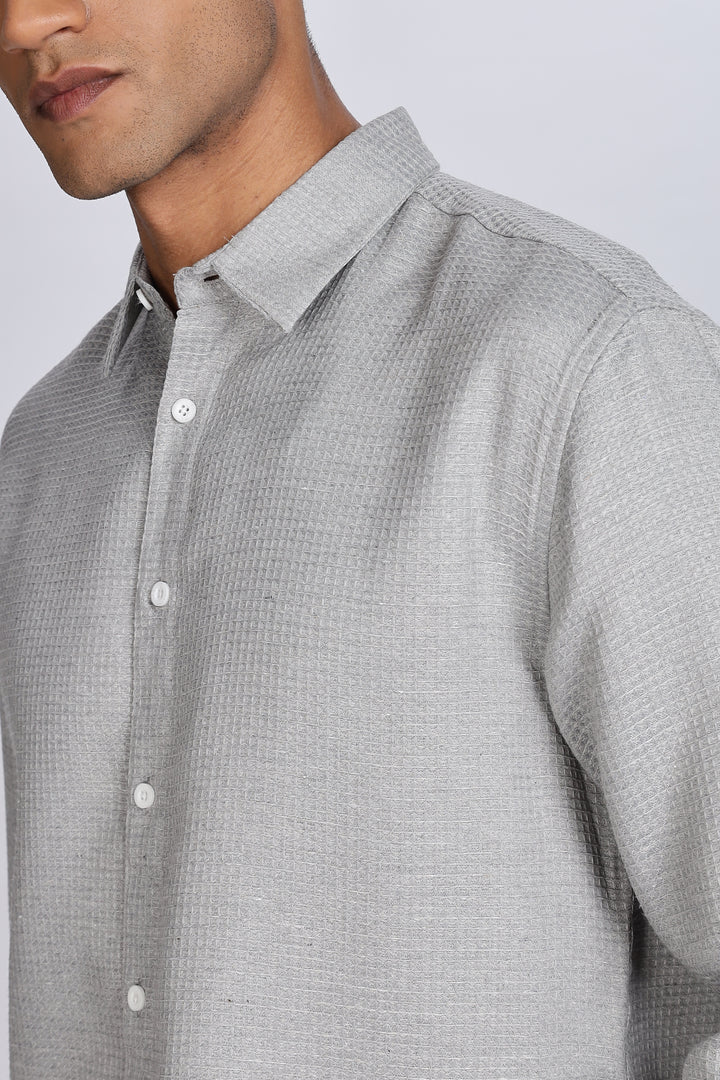 Solids: Grey Textured fabric shirt