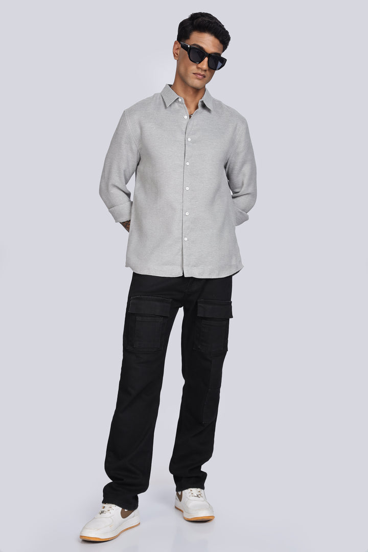 Solids: Grey Textured fabric shirt