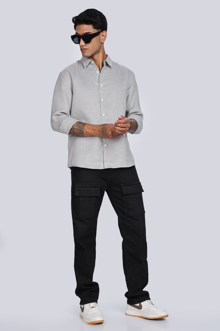 Solids: Grey Textured fabric shirt