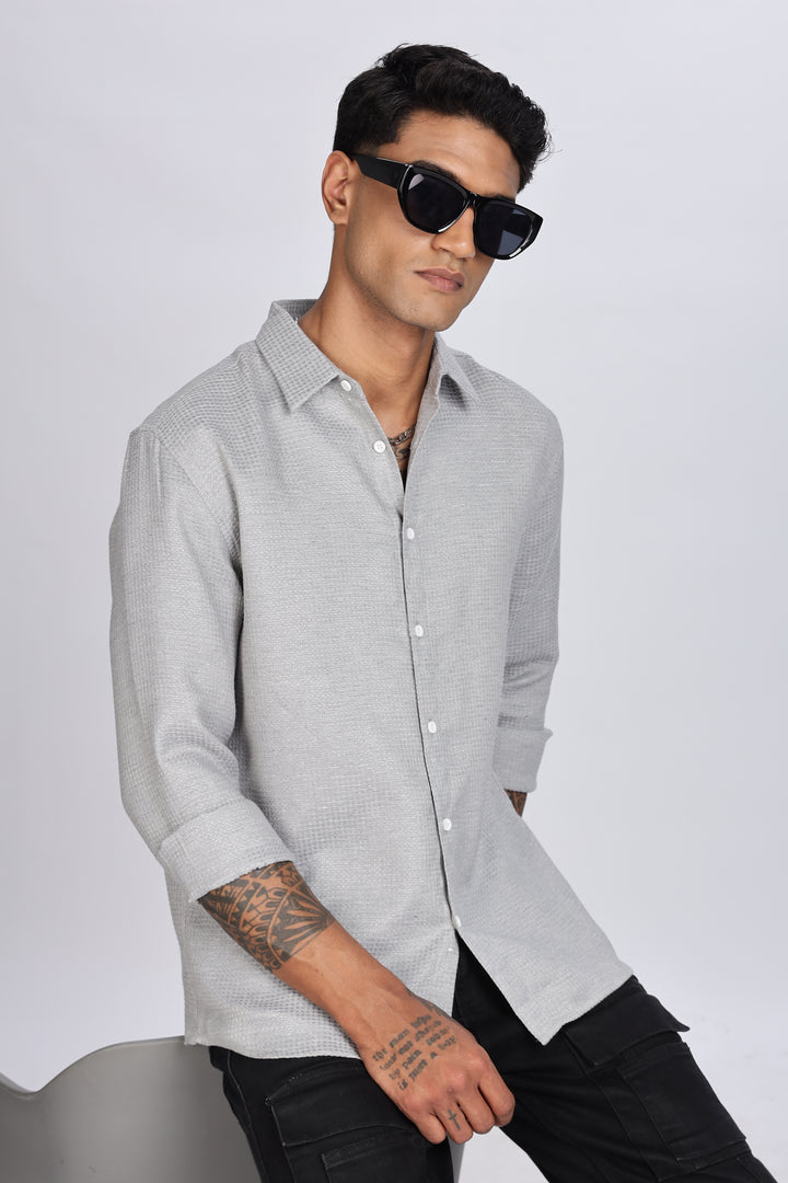 Solids: Grey Textured fabric shirt