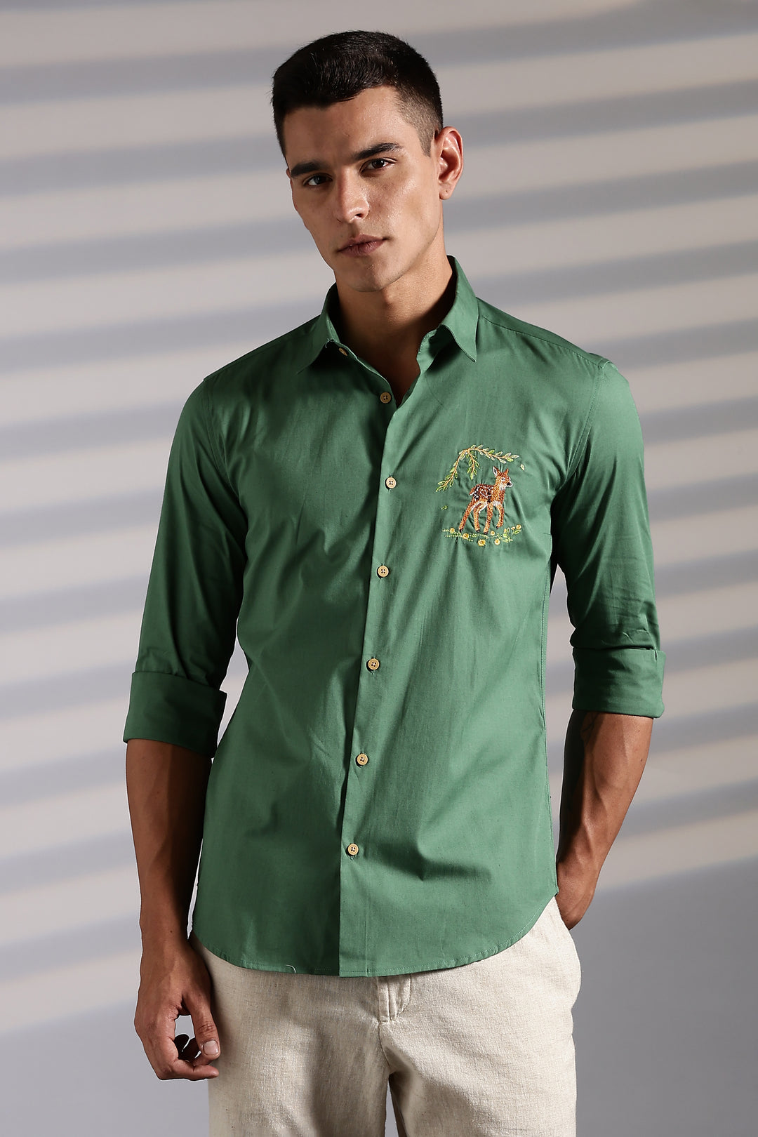 Forest Deer Embroidery Shirt