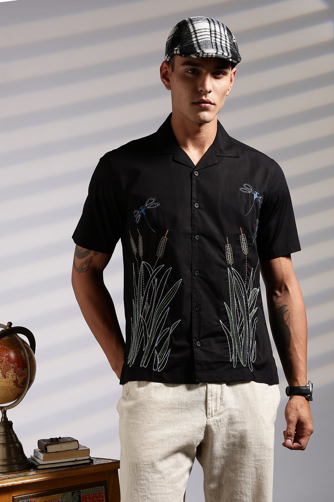 Wheat Berry Embroidery Cuban Shirt