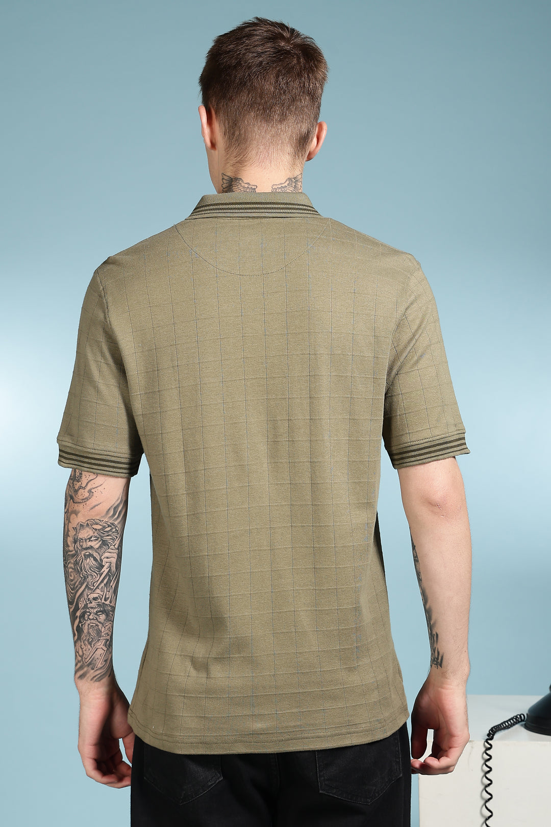 Olive Collar Textured Fabric Polo