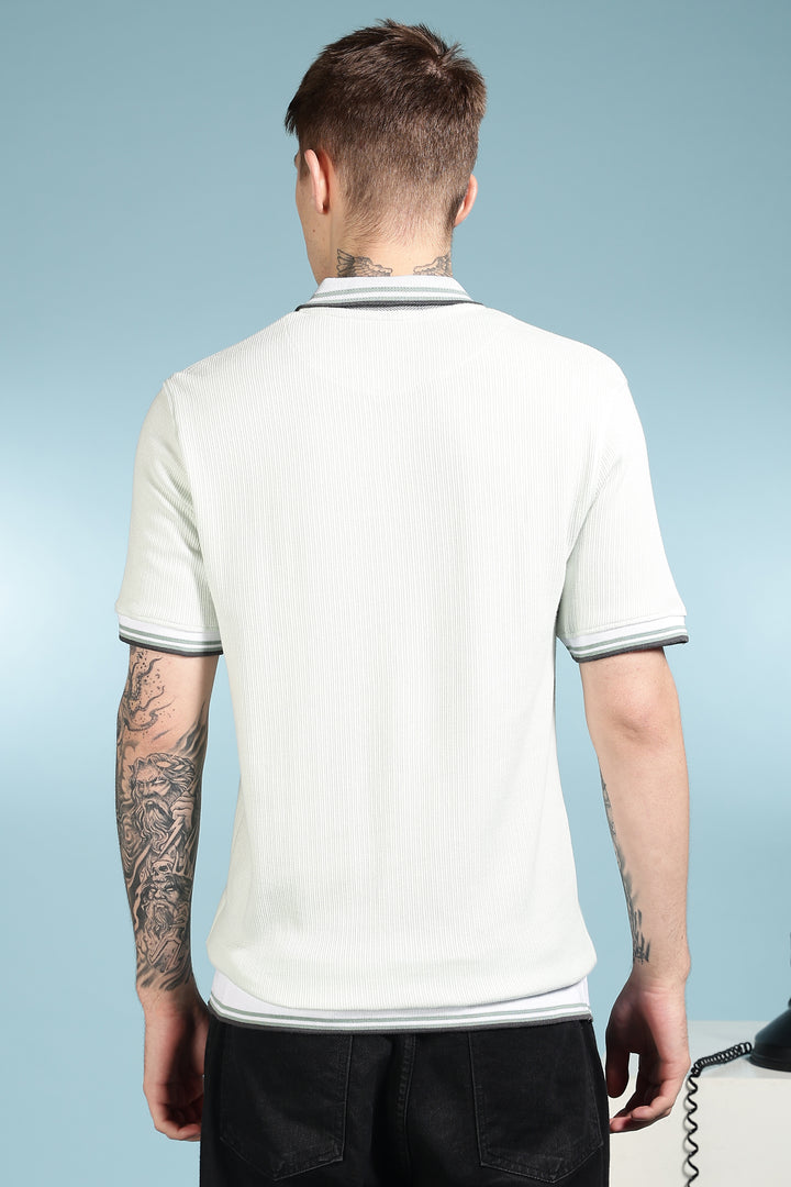 Unique Collar: Textured Fabric Polo Shirt