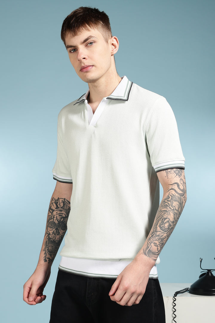 Unique Collar: Textured Fabric Polo Shirt