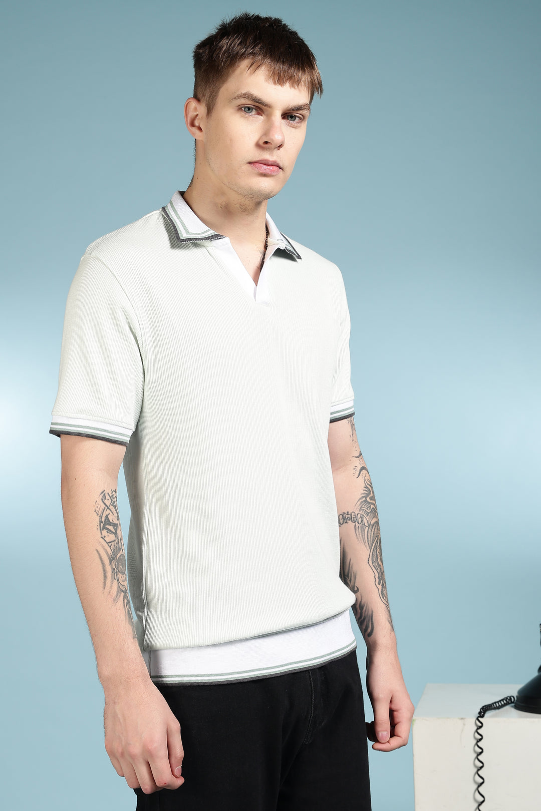 Unique Collar: Textured Fabric Polo Shirt