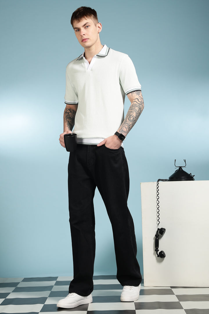 Unique Collar: Textured Fabric Polo Shirt