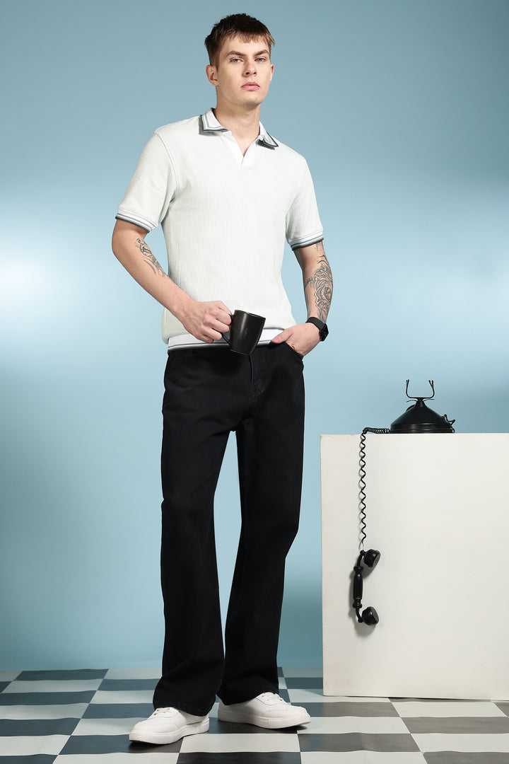 Unique Collar: Textured Fabric Polo Shirt