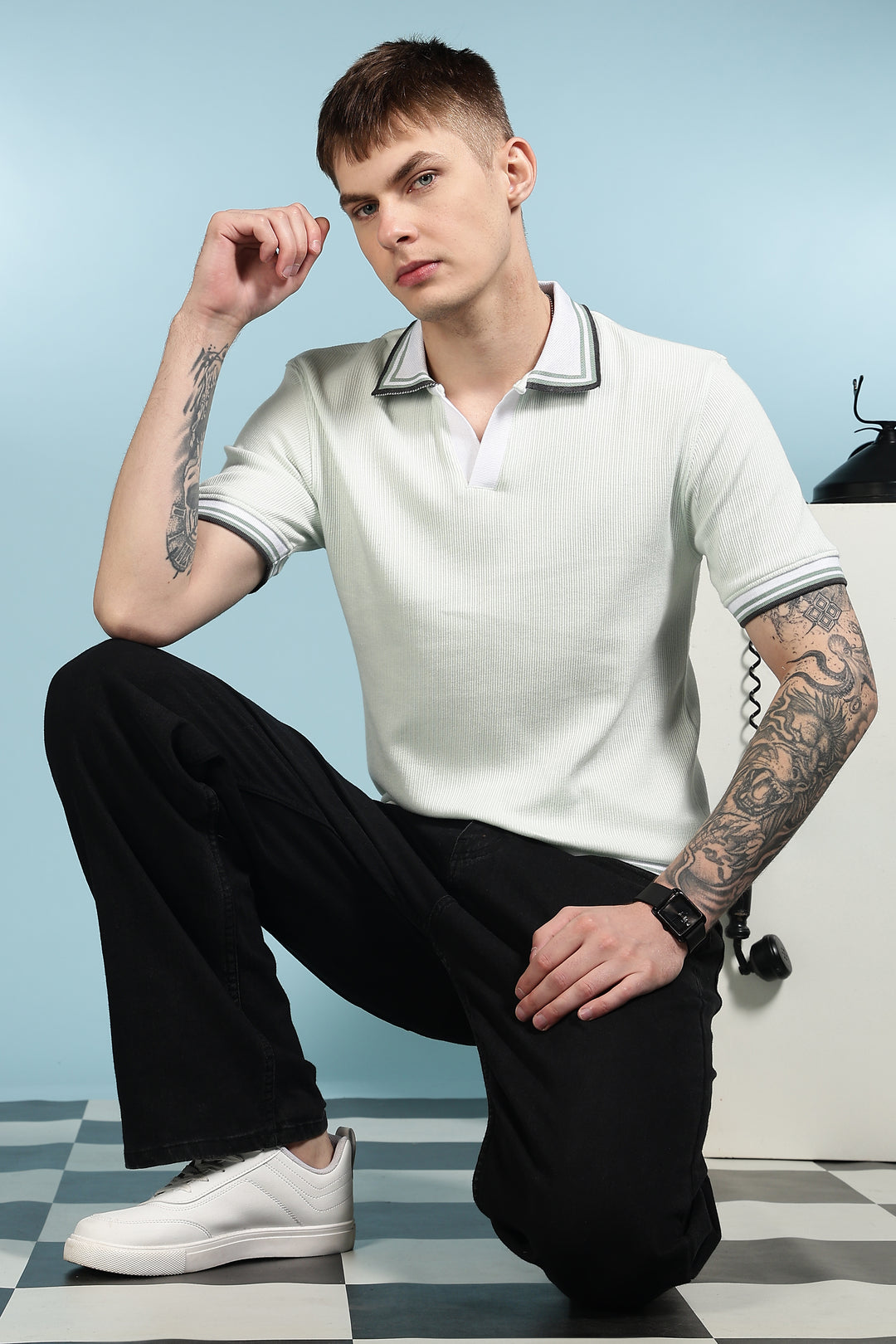 Unique Collar: Textured Fabric Polo Shirt