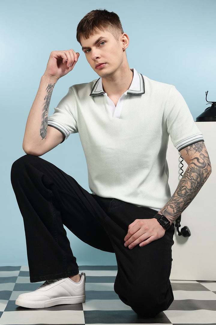 Unique Collar: Textured Fabric Polo Shirt