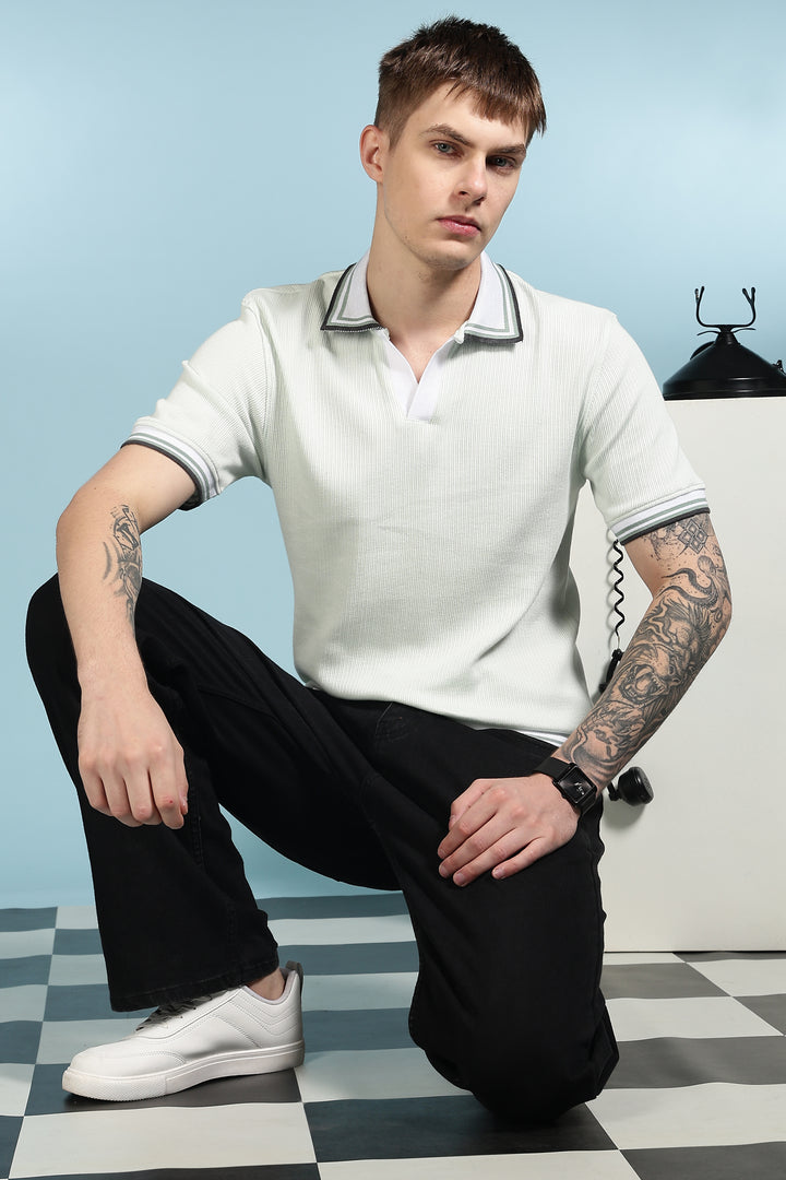 Unique Collar: Textured Fabric Polo Shirt