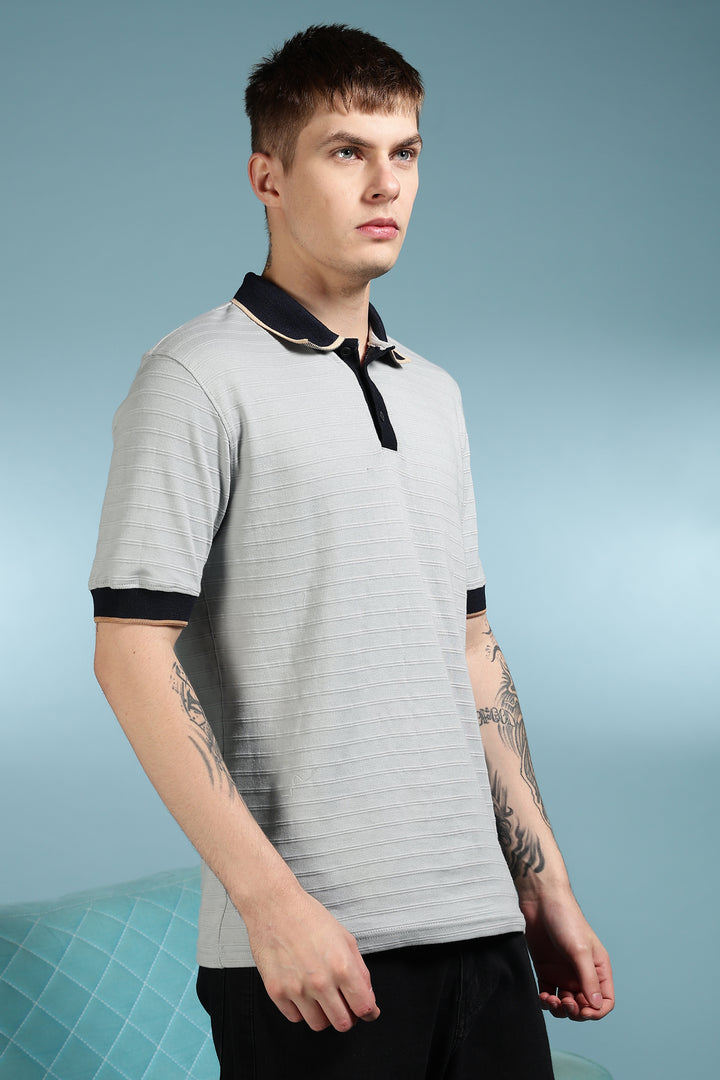Classic: Grey Textured Polo Shirt