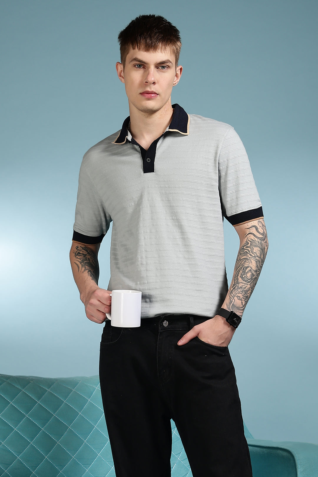Classic: Grey Textured Polo Shirt