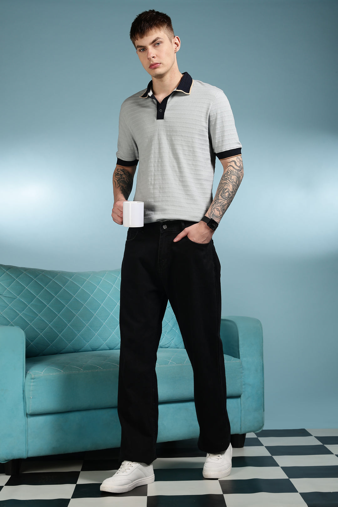 Classic: Grey Textured Polo Shirt