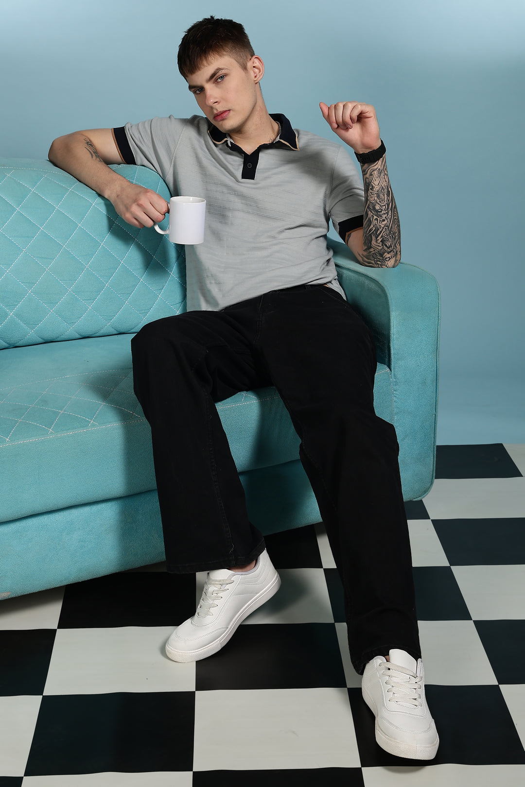 Classic: Grey Textured Polo Shirt