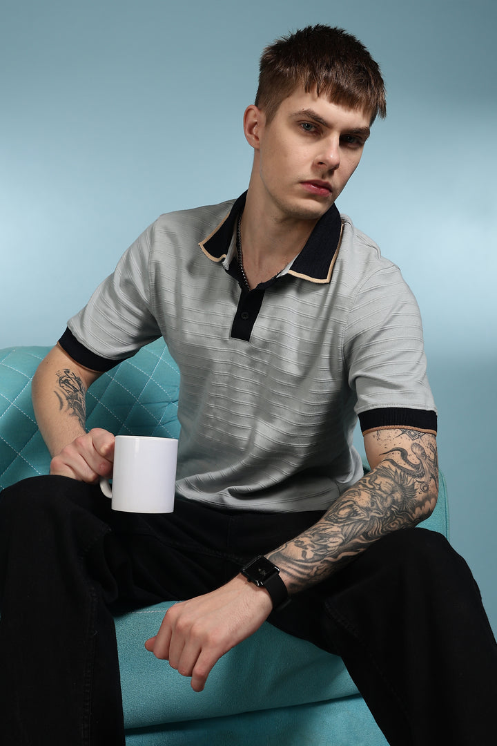 Classic: Grey Textured Polo Shirt