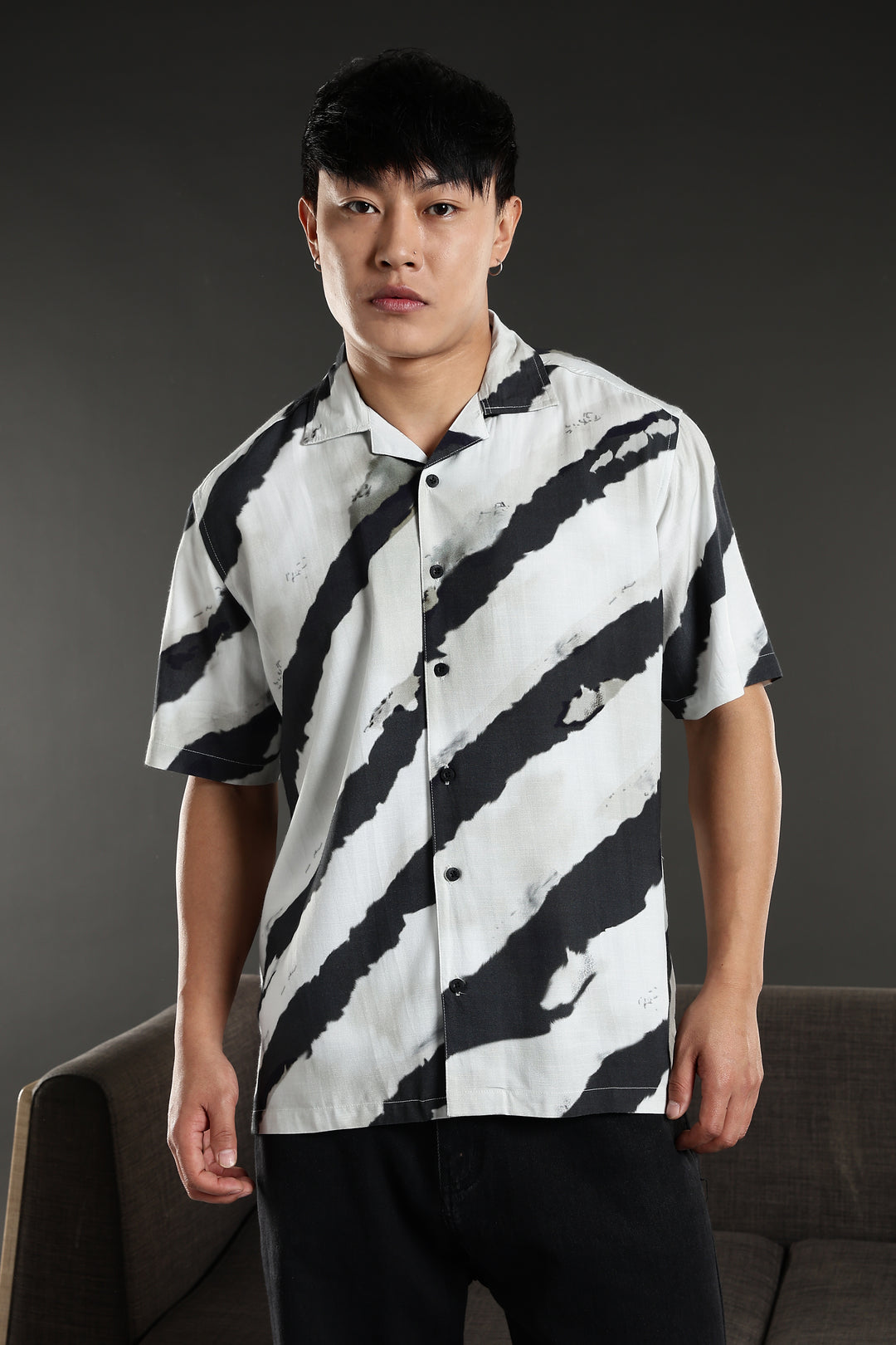 Oblique Stripes Cuban shirt