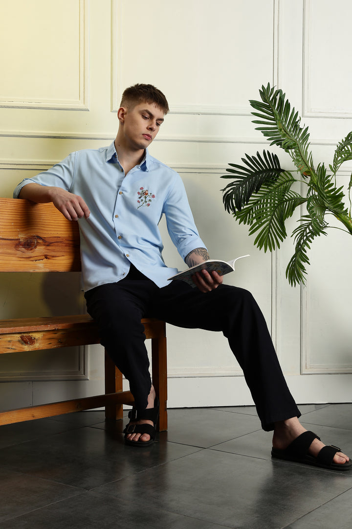 Floral bird Embroidery Shirt