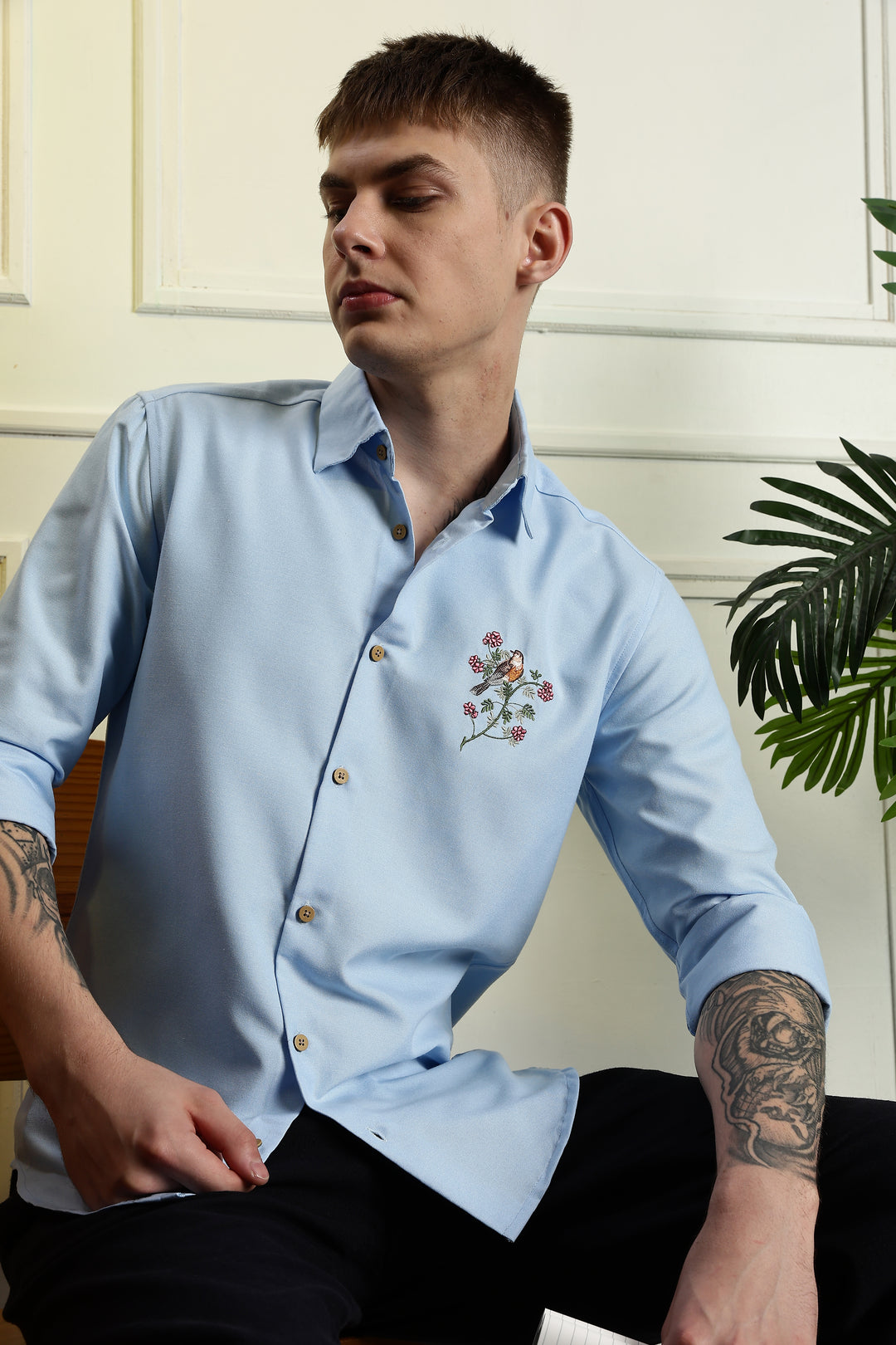 Floral bird Embroidery Shirt