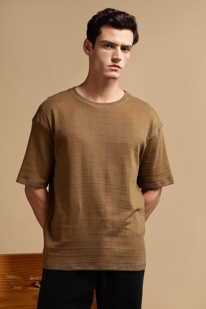 Textured Fabric Brown Oversized T- Shirt