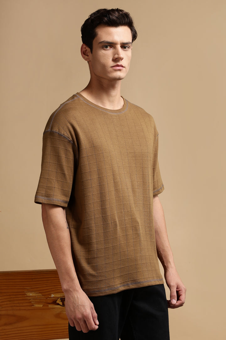 Textured Fabric Brown Oversized T- Shirt