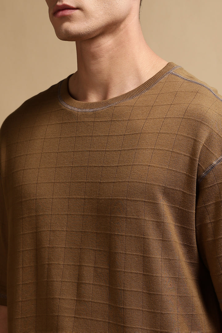 Textured Fabric Brown Oversized T- Shirt