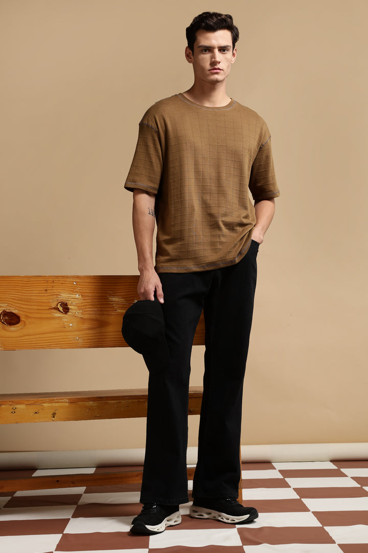 Textured Fabric Brown Oversized T- Shirt