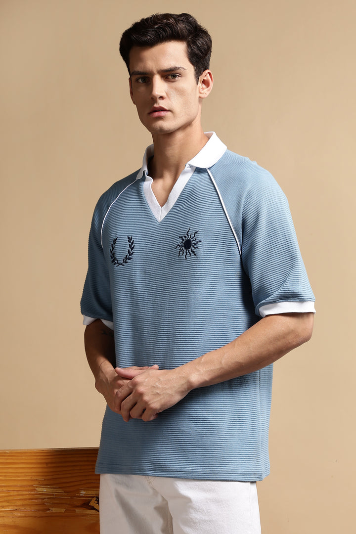 Textured Fabric Turquoise Oversized Polo shirt
