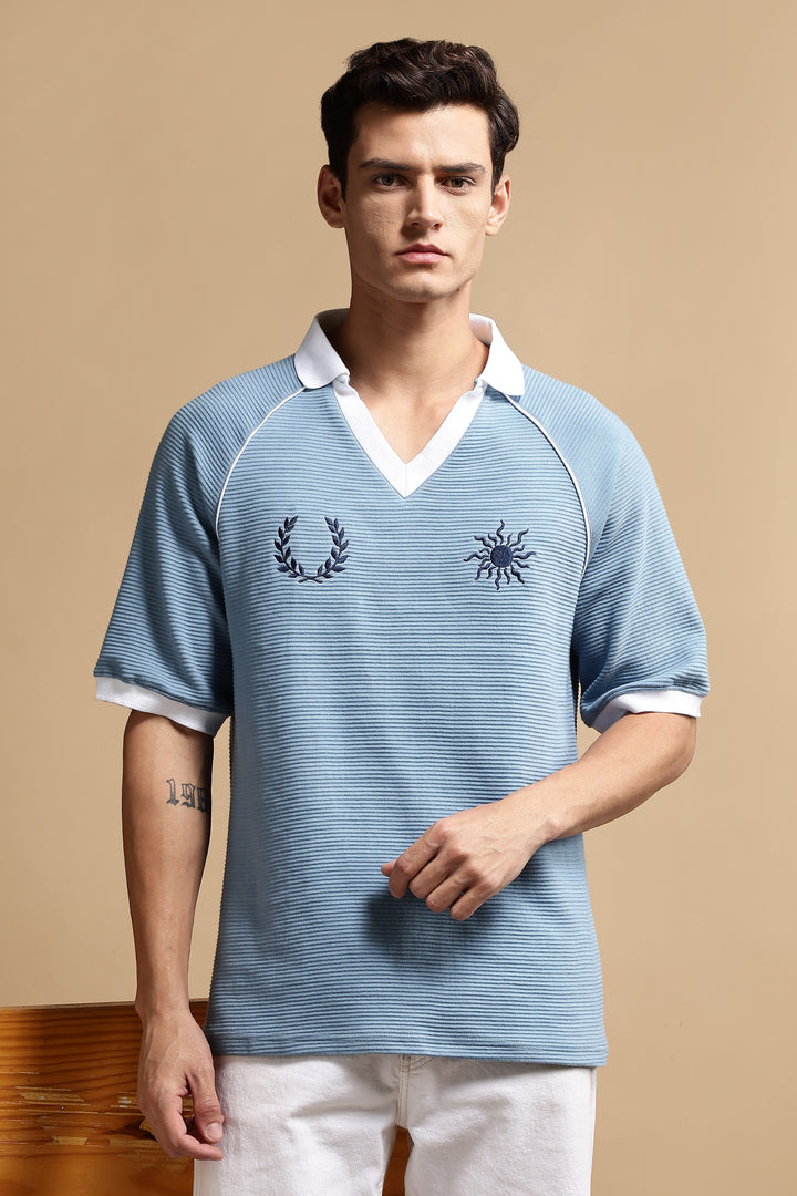 Textured Fabric Turquoise Oversized Polo shirt