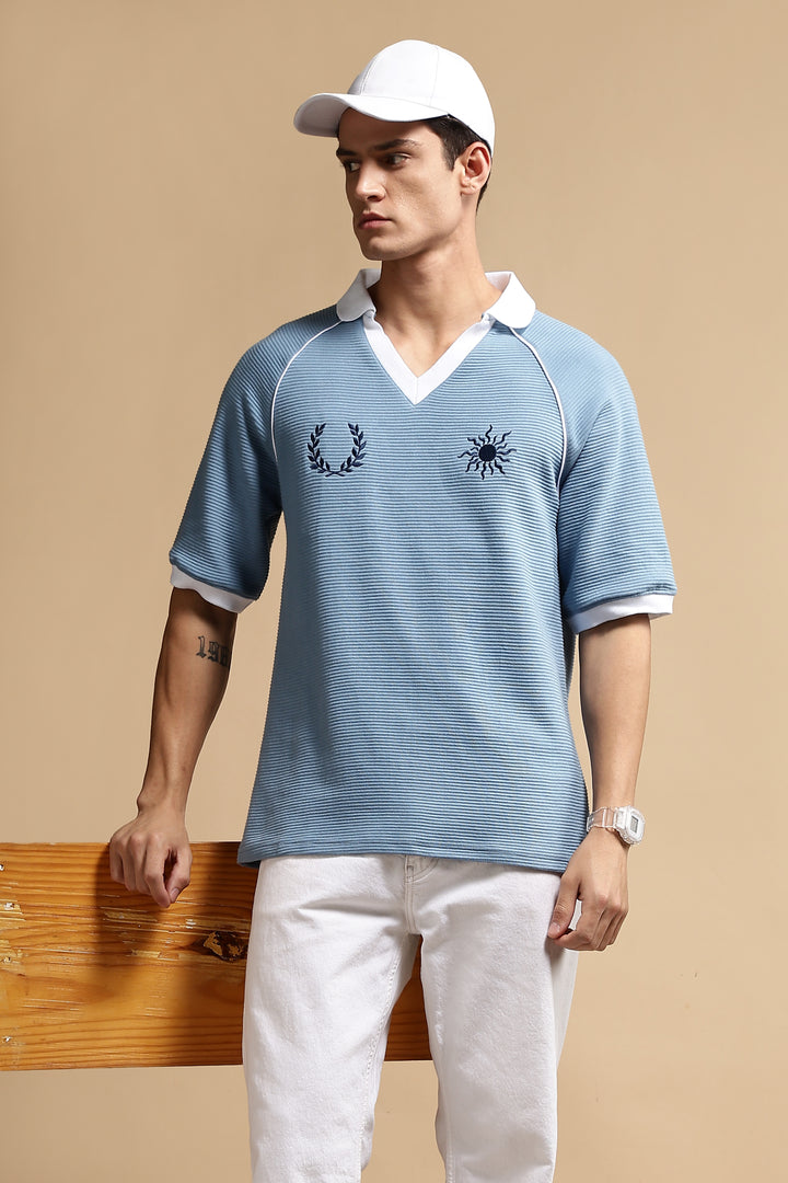 Textured Fabric Turquoise Oversized Polo shirt