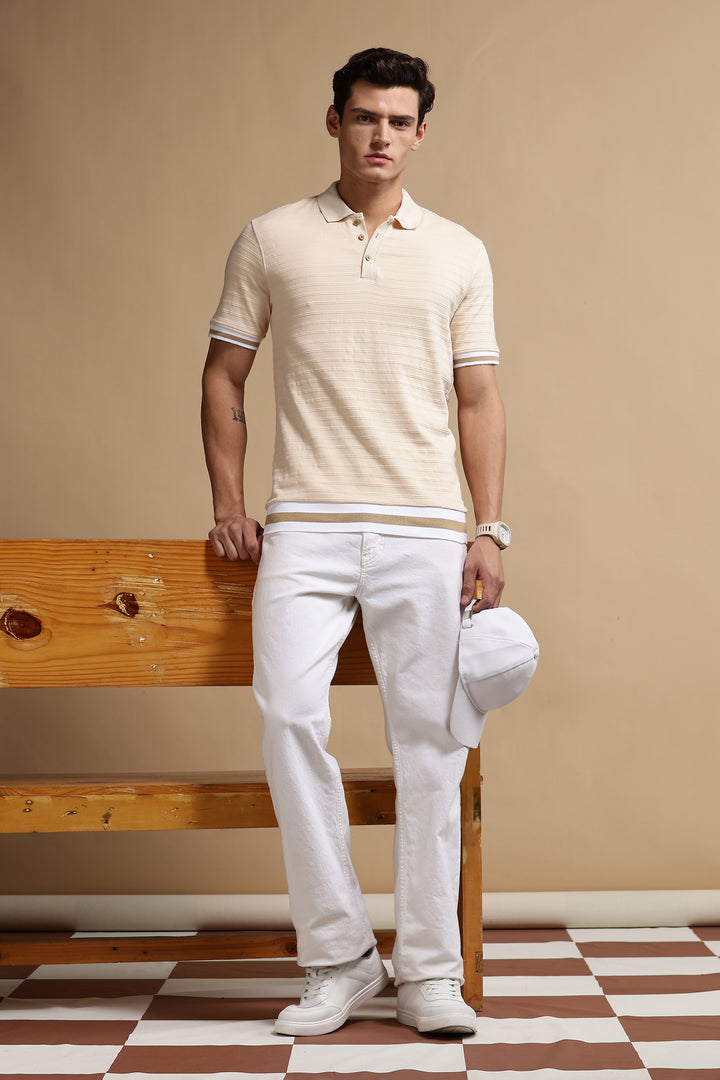Classic Ochre Stripes Textured Polo