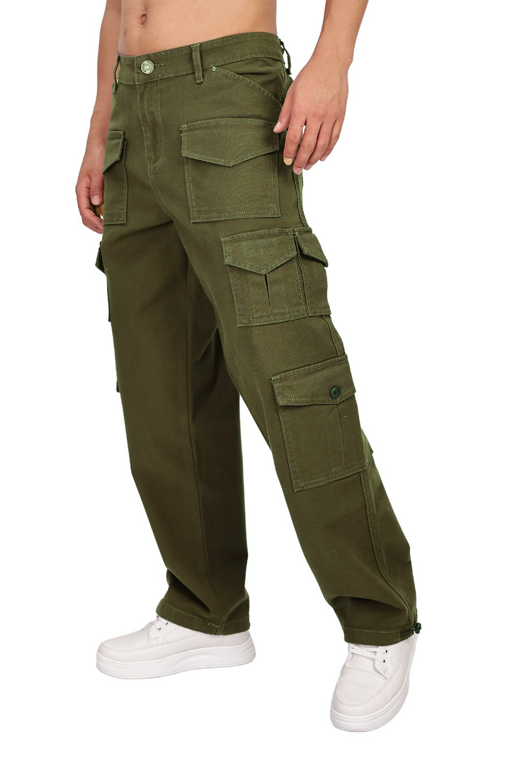 Utility: Multi-Pockets Olive Twill Cargo Pants