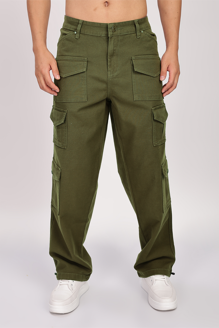 Utility: Multi-Pockets Olive Twill Cargo Pants