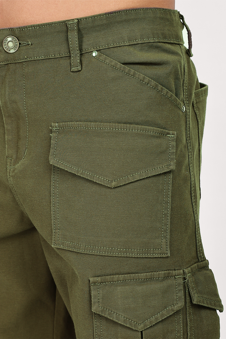 Utility: Multi-Pockets Olive Twill Cargo Pants